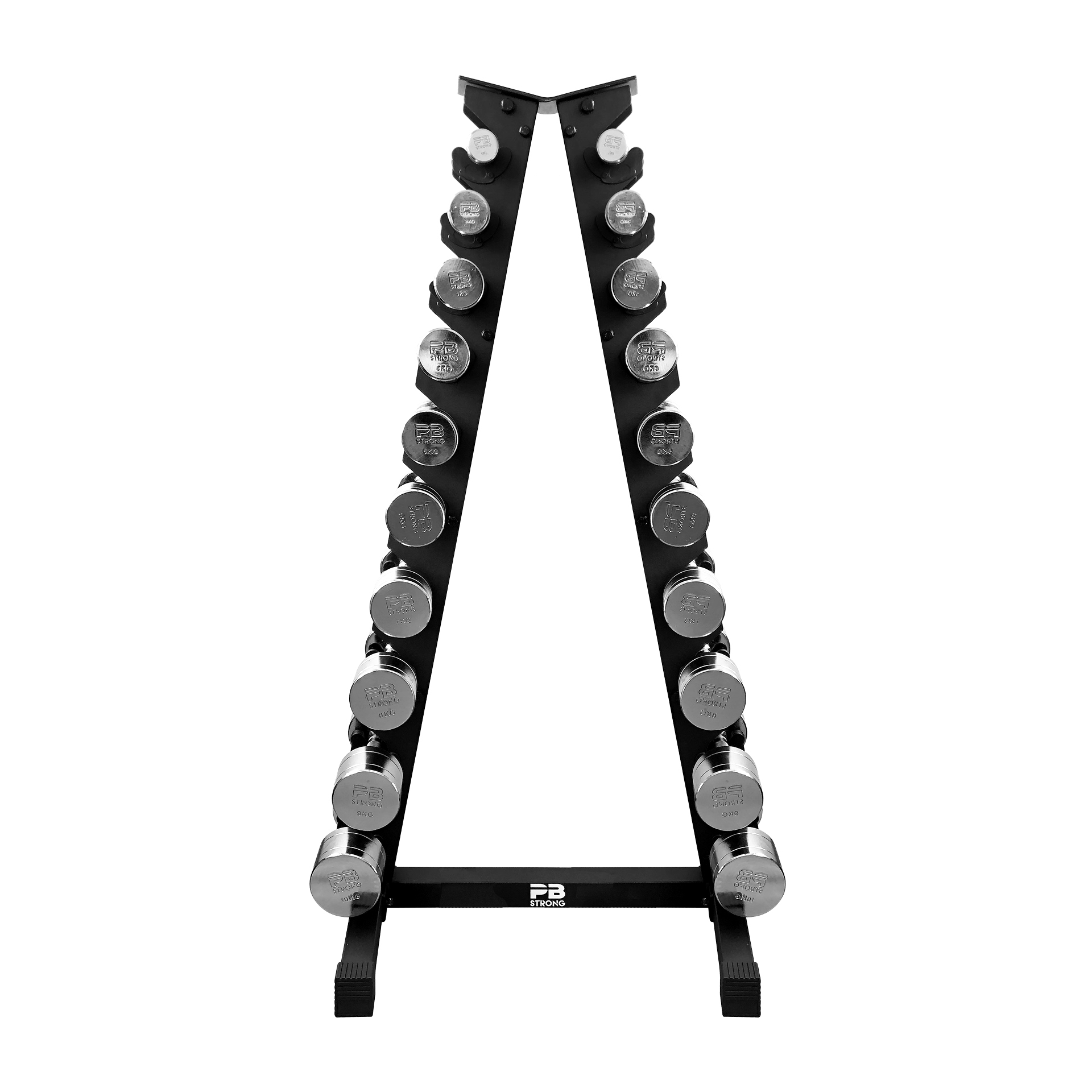 Haltères courts PB Strong chromés 1-10 kg avec pyramide (lot)