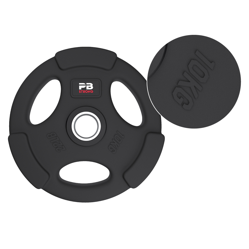 Disque d'haltère PB Strong à 3 poignées, caoutchouté, noir (à l'unité) 10 kg