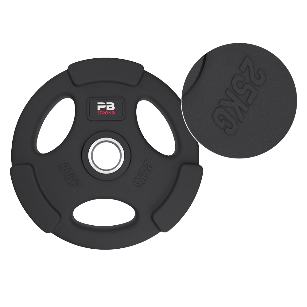 Disque d'haltère PB Strong à 3 poignées, caoutchouté, noir (à l'unité) 25 kg