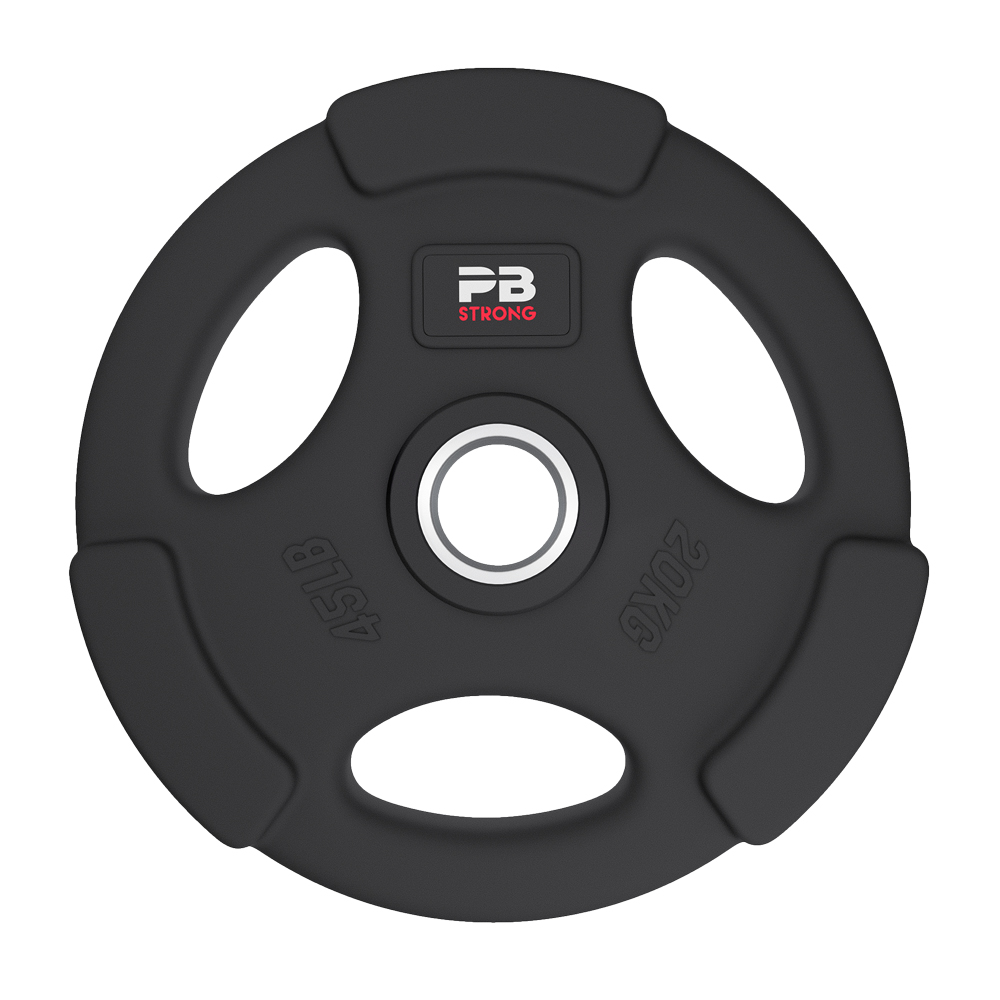 Disque d'haltère PB Strong à 3 poignées, caoutchouté, noir (à l'unité) 20 kg