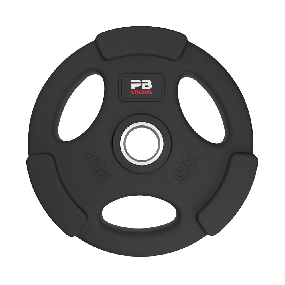 Disque d'haltère PB Strong à 3 poignées, caoutchouté, noir (à l'unité) 15 kg