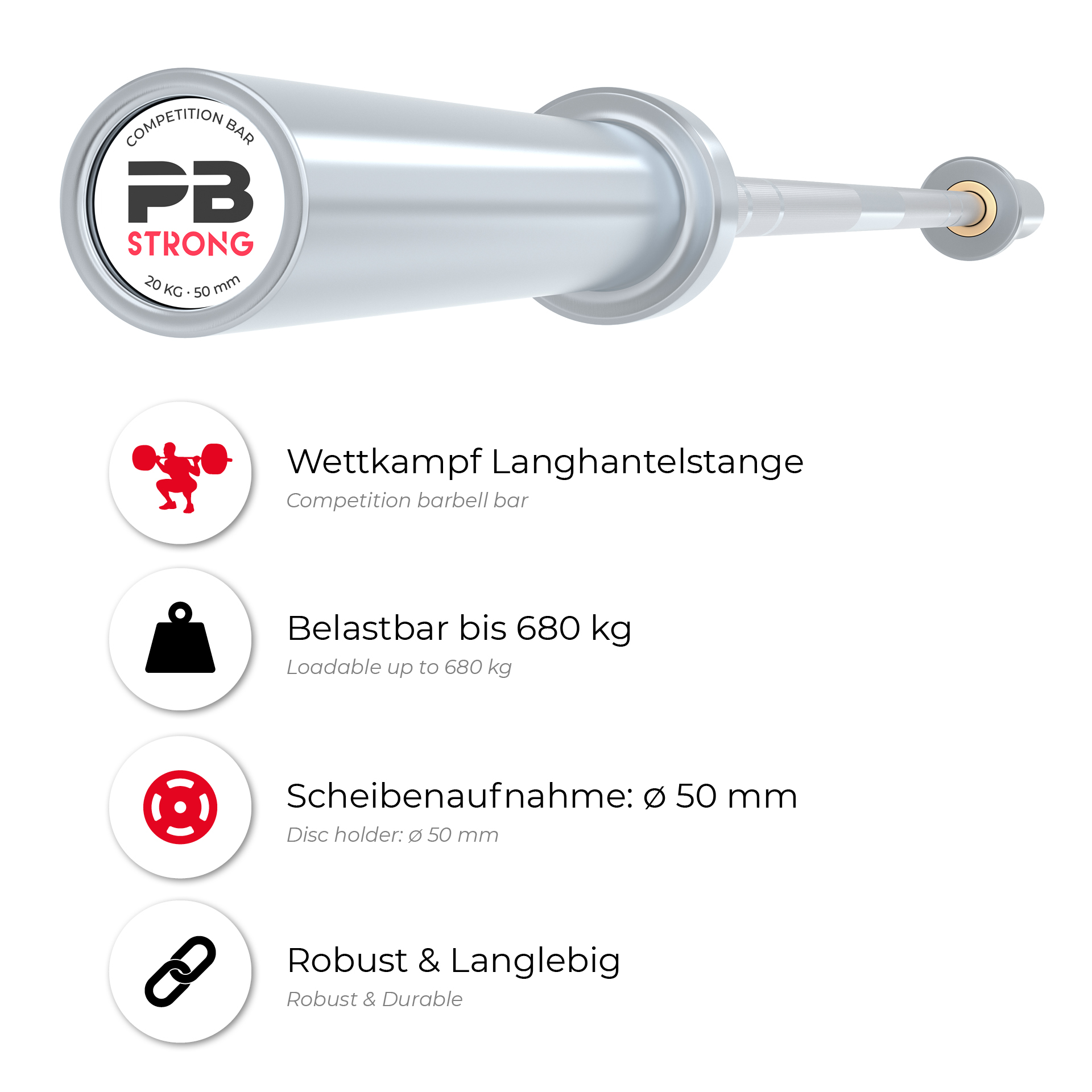 Barre d'haltérophilie de compétition PB Strong 20 kg